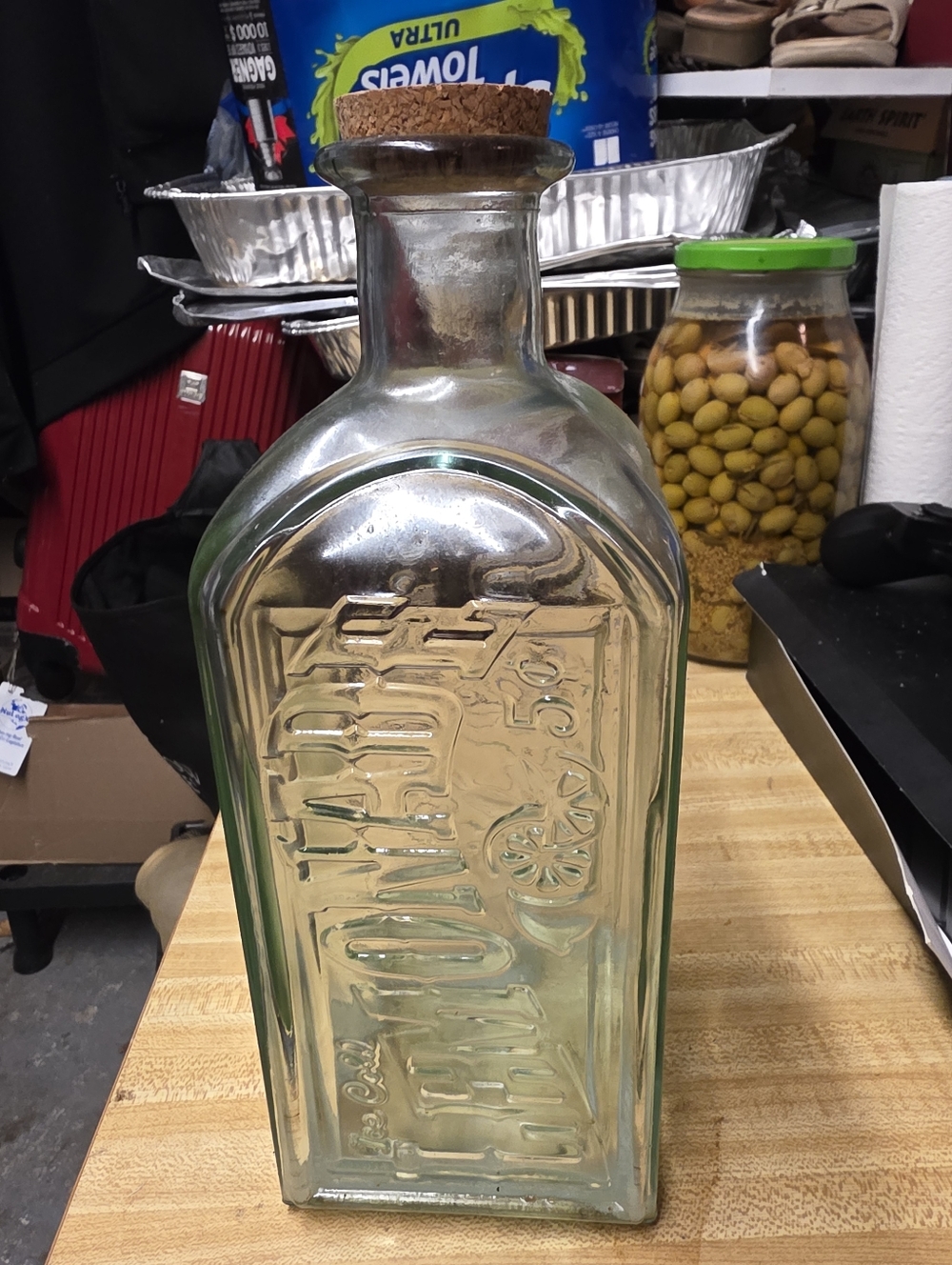 Antique-Style Embossed Lemonade Glass Bottle with Cork Stopper - Clear Aqua